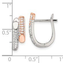 Load image into Gallery viewer, Sterling Silver Rose-tone Polished Pave CZ Hinged Hoop Earrings
