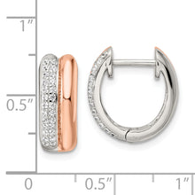 Load image into Gallery viewer, Sterling Silver Rose-tone Polished Pave CZ Hinged Hoop Earrings
