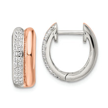 Load image into Gallery viewer, Sterling Silver Rose-tone Polished Pave CZ Hinged Hoop Earrings
