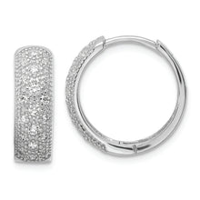Load image into Gallery viewer, Sterling Silver Polished Rhodium-plated CZ Hinged Hoop Earrings
