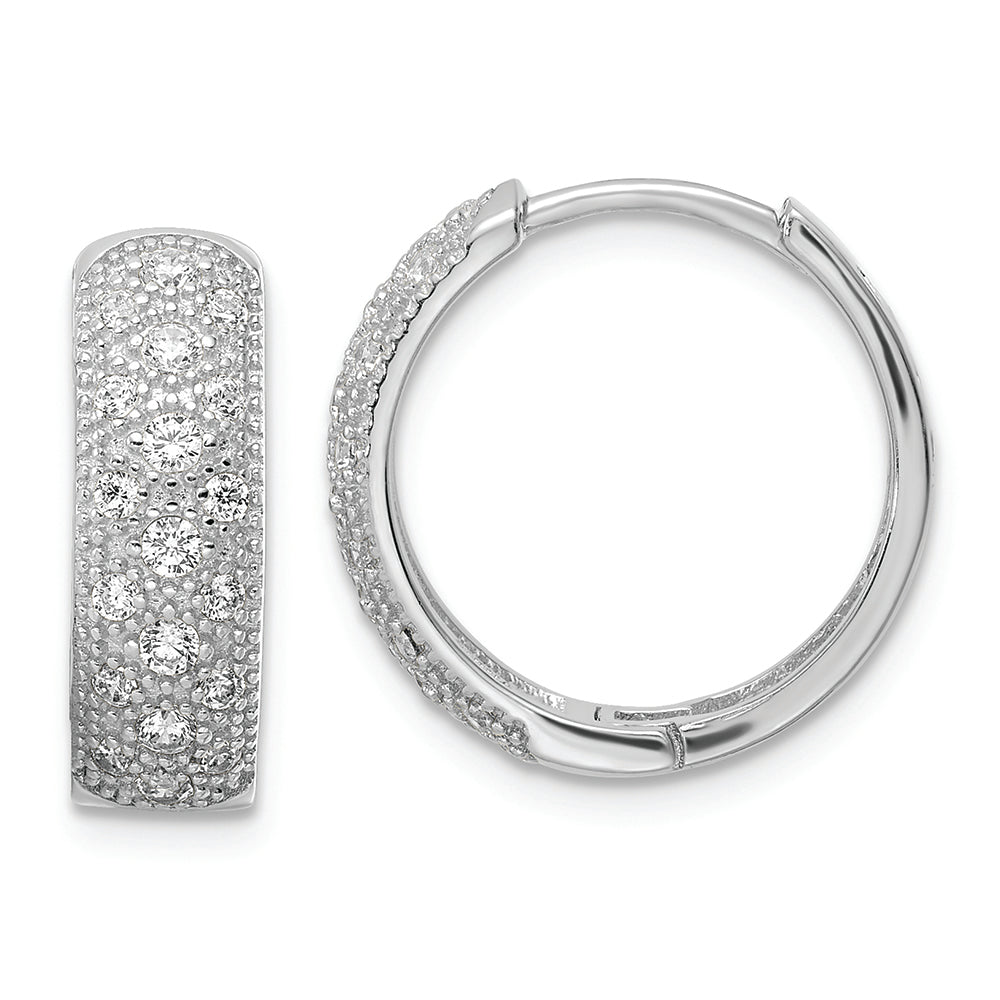 Sterling Silver Polished Rhodium-plated CZ Hinged Hoop Earrings