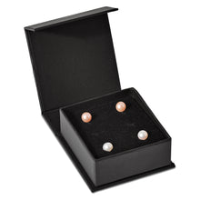 Load image into Gallery viewer, Sterling Silver Rh-pl 6-7mm Set of 2 White/Pink Round FWC Pearl Earrings
