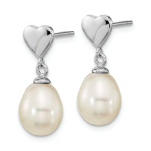 Load image into Gallery viewer, Sterling Silver Rho-plated 7x9mm White Teardrop FWC Pearl Dangle Earrings
