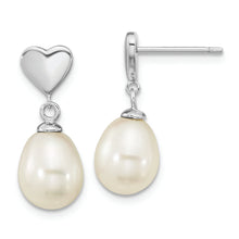 Load image into Gallery viewer, Sterling Silver Rho-plated 7x9mm White Teardrop FWC Pearl Dangle Earrings
