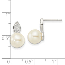 Load image into Gallery viewer, Sterling Silver CZ and 7-8mm Imitation Shell Pearl Post Earrings
