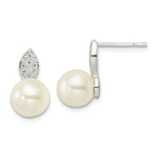 Load image into Gallery viewer, Sterling Silver CZ and 7-8mm Imitation Shell Pearl Post Earrings
