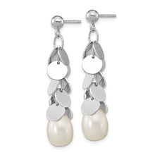 Load image into Gallery viewer, Sterling Silver Rhodium-plated 7-9mm Rice FWC Pearl Post Dangle Earrings
