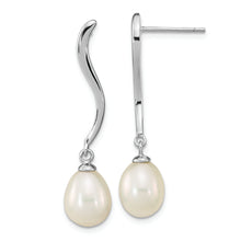 Load image into Gallery viewer, Sterling Silver Rhodium-plated 7x9mm Teardrop FWC Pearl Dangle Earrings
