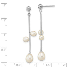 Load image into Gallery viewer, Sterling Silver Rhod-plated 4-7mm White Rice FWC Pearl Post Dangle Earrings
