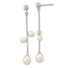 Load image into Gallery viewer, Sterling Silver Rhod-plated 4-7mm White Rice FWC Pearl Post Dangle Earrings
