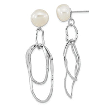 Load image into Gallery viewer, Sterling Silver Rhod-plated 10-11mm White Baroque FWC Pearl Dangle Earrings

