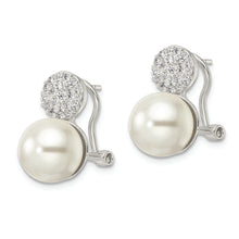 Load image into Gallery viewer, Sterling Silver Imitation Shell Pearl and CZ Omega Back Earrings
