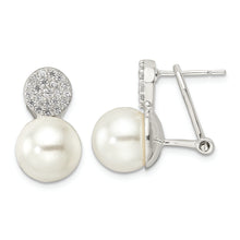 Load image into Gallery viewer, Sterling Silver Imitation Shell Pearl and CZ Omega Back Earrings
