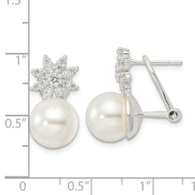 Load image into Gallery viewer, Sterling Silver Imitation Shell Pearl and CZ Floral Omega Back Earrings
