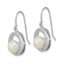 Load image into Gallery viewer, Sterling Silver Rhodium-plated 6-7mm Button FWC Pearl CZ Dangle Earrings
