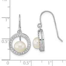 Load image into Gallery viewer, Sterling Silver Rhodium-plated 6-7mm Button FWC Pearl CZ Dangle Earrings
