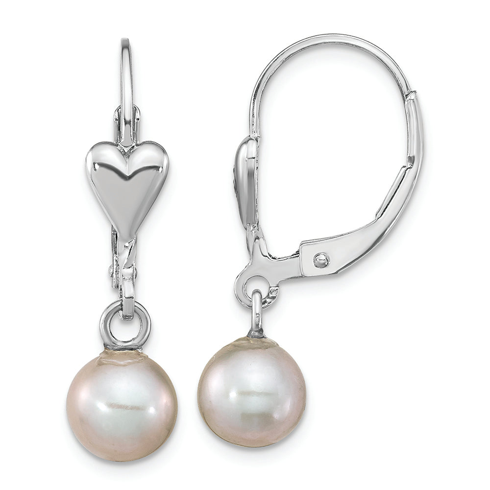 Sterling Silver Rhodium-plated 6-7mm Grey Round FWC Pearl Leverback Earring