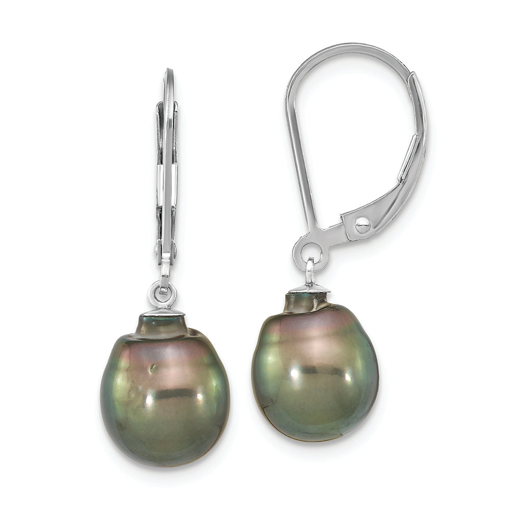 Sterling Silver Rhodium-plated 9-10mm Tahitian Saltwater Pearl Earrings