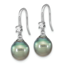 Load image into Gallery viewer, Sterling Silver Rhodium-plated 9-10mm Tahitian Saltwater Pearl CZ Earrings
