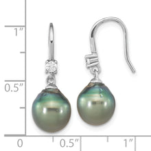 Load image into Gallery viewer, Sterling Silver Rhodium-plated 9-10mm Tahitian Saltwater Pearl CZ Earrings
