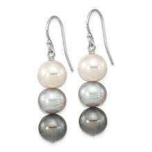Load image into Gallery viewer, Sterling Silver Rhodium-plated 8-9mm Black/White/Grey FWC Pearl Earrings
