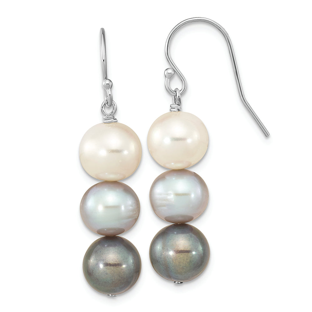 Sterling Silver Rhodium-plated 8-9mm Black/White/Grey FWC Pearl Earrings