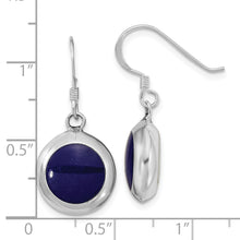 Load image into Gallery viewer, Sterling Silver Polished Round Synthetic Lapis &amp; MOP Dangle Earrings
