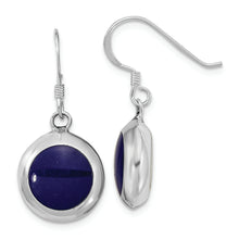 Load image into Gallery viewer, Sterling Silver Polished Round Synthetic Lapis &amp; MOP Dangle Earrings
