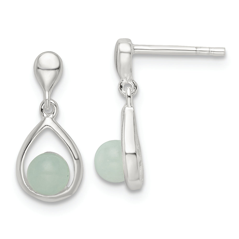 Sterling Silver Polished Light Blue Quartzite Post Teardrop Dangle Earrings