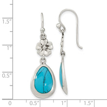 Load image into Gallery viewer, Sterling Silver Polish Floral Reconstituted Turquoise Teardrop Earrings
