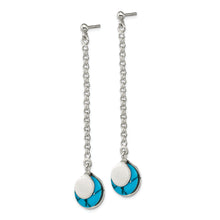 Load image into Gallery viewer, Sterling Silver Polished Reconstituted Turquoise Chain Dangle Post Earrings
