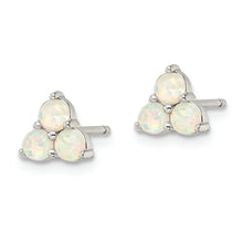 Load image into Gallery viewer, Sterling Silver Polished Triple White Created Opal Cluster Post Earrings
