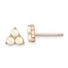 Load image into Gallery viewer, Sterling Silver Rose-tone Triple White Created Opal Cluster Post Earrings
