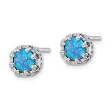 Load image into Gallery viewer, Sterling Silver Rhodium-plated Polished Blue Created Opal Post Earrings
