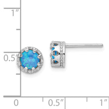 Load image into Gallery viewer, Sterling Silver Rhodium-plated Polished Blue Created Opal Post Earrings

