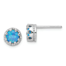 Load image into Gallery viewer, Sterling Silver Rhodium-plated Polished Blue Created Opal Post Earrings
