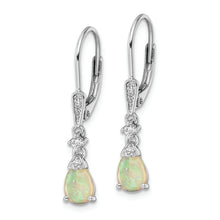 Load image into Gallery viewer, Sterling Silver Rhodium-plated CZ Created Opal Teardrop Leverback Earrings
