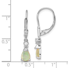 Load image into Gallery viewer, Sterling Silver Rhodium-plated CZ Created Opal Teardrop Leverback Earrings
