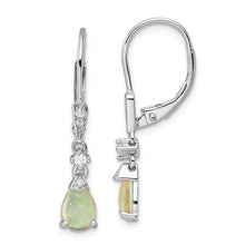 Load image into Gallery viewer, Sterling Silver Rhodium-plated CZ Created Opal Teardrop Leverback Earrings
