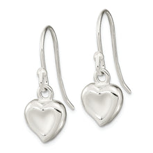 Load image into Gallery viewer, Sterling Silver Polished Heart Dangle Shephard Hook Earrings
