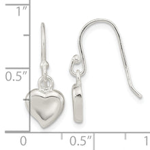 Load image into Gallery viewer, Sterling Silver Polished Heart Dangle Shephard Hook Earrings
