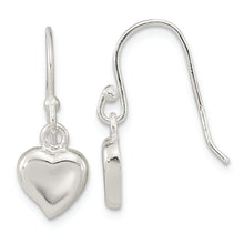 Load image into Gallery viewer, Sterling Silver Polished Heart Dangle Shephard Hook Earrings
