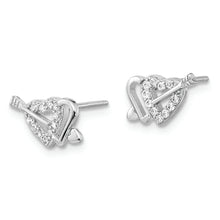 Load image into Gallery viewer, Sterling Silver Rhodium-plated CZ Double Heart and Arrow Post Earrings
