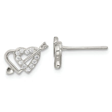 Load image into Gallery viewer, Sterling Silver Rhodium-plated CZ Double Heart and Arrow Post Earrings
