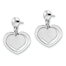 Load image into Gallery viewer, Sterling Silver Rhodium-plated Satin Heart in Heart Dangle Post Earrings
