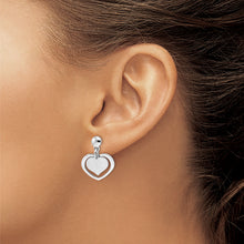 Load image into Gallery viewer, Sterling Silver Rhodium-plated Satin Heart in Heart Dangle Post Earrings
