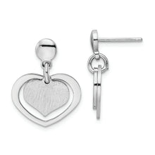 Load image into Gallery viewer, Sterling Silver Rhodium-plated Satin Heart in Heart Dangle Post Earrings
