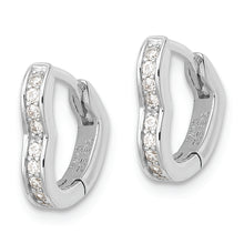 Load image into Gallery viewer, Sterling Silver Polished Rhodium-plated CZ Heart Shaped Hoop Earrings

