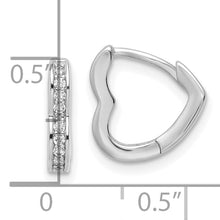 Load image into Gallery viewer, Sterling Silver Polished Rhodium-plated CZ Heart Shaped Hoop Earrings
