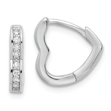 Load image into Gallery viewer, Sterling Silver Polished Rhodium-plated CZ Heart Shaped Hoop Earrings
